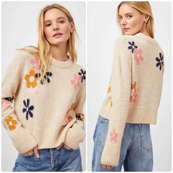 Rails Sweaters - RAILS CONNIE ANISE CREW NECK WOOL BLEND SWEATER JEWEL FLORAL MEDIUM